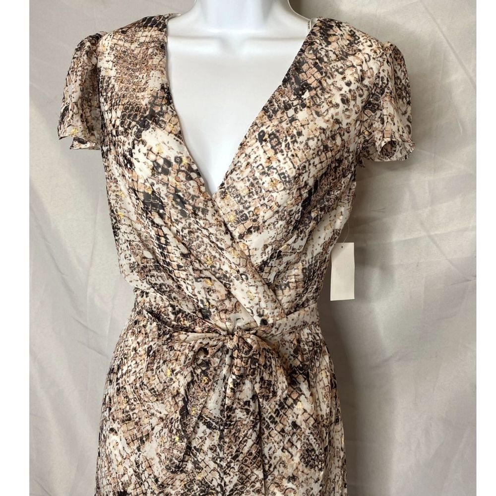 Julia Jordan Blush Snakeskin Print Metallic Rose Gold High Low Wrap Dress